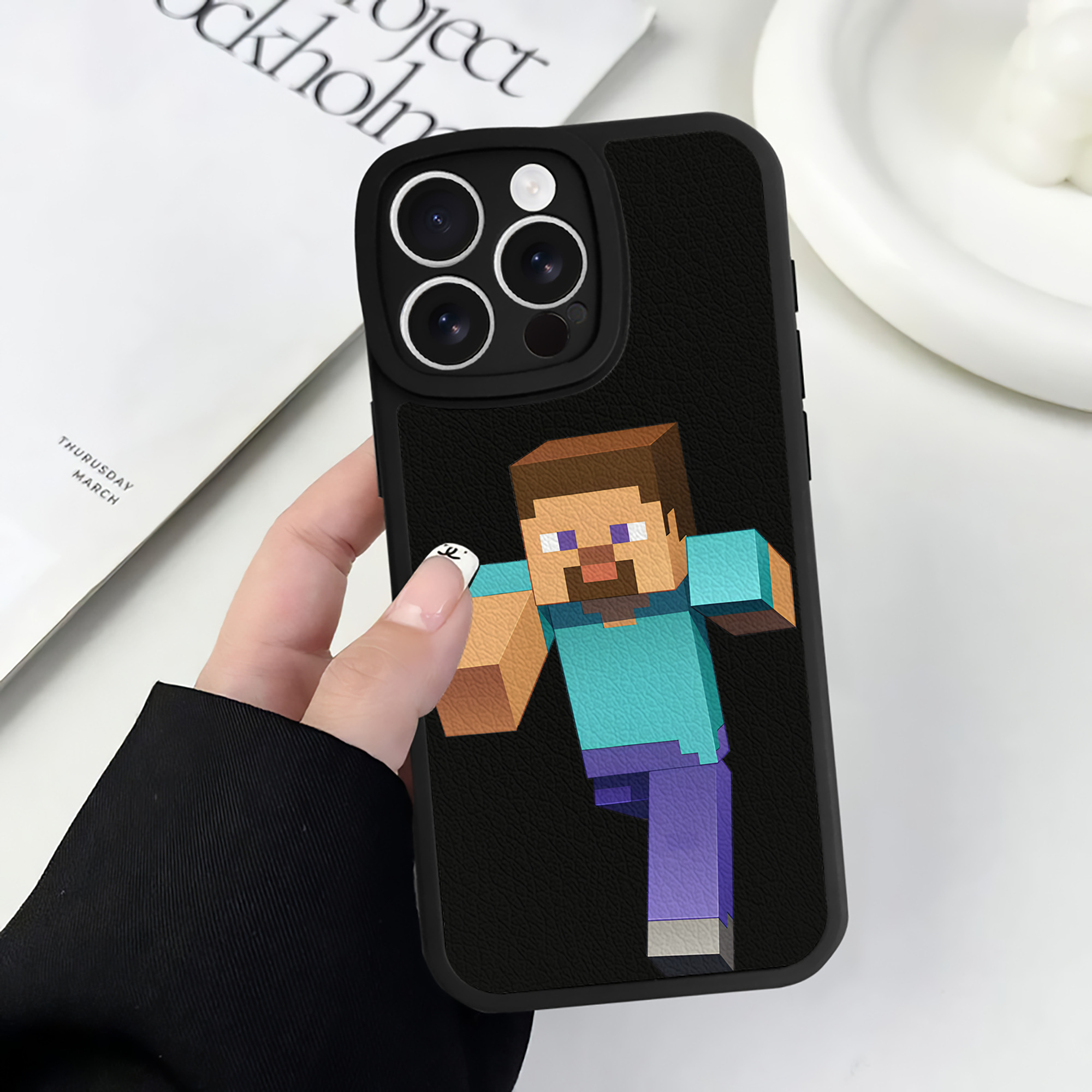 （画像用） マインクラフト ブロックの世界 Minecraft MC Block world 【iPhone 16シリーズ対応】シリコンスマホケース（レザー調） 材質：シリコン